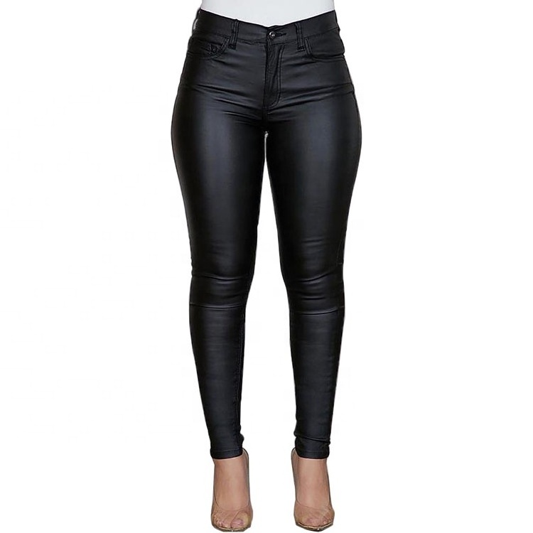 Black Tight PU Leather Strech Pants Set Women Girls PU Pants