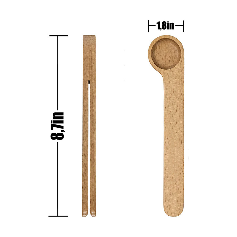 Custom Logo 100% natural Beech Handmade Long Handle Serving Coffee Scoop  Wood Bean Measuring Wooden Spoons with Bag Clip