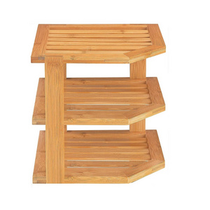 Bamboo Wood 3-Tier Corner Kitchen Storage Shelf Corner Shelf Storage Organizer Rack for Plates Cabinet and Pantry Organization