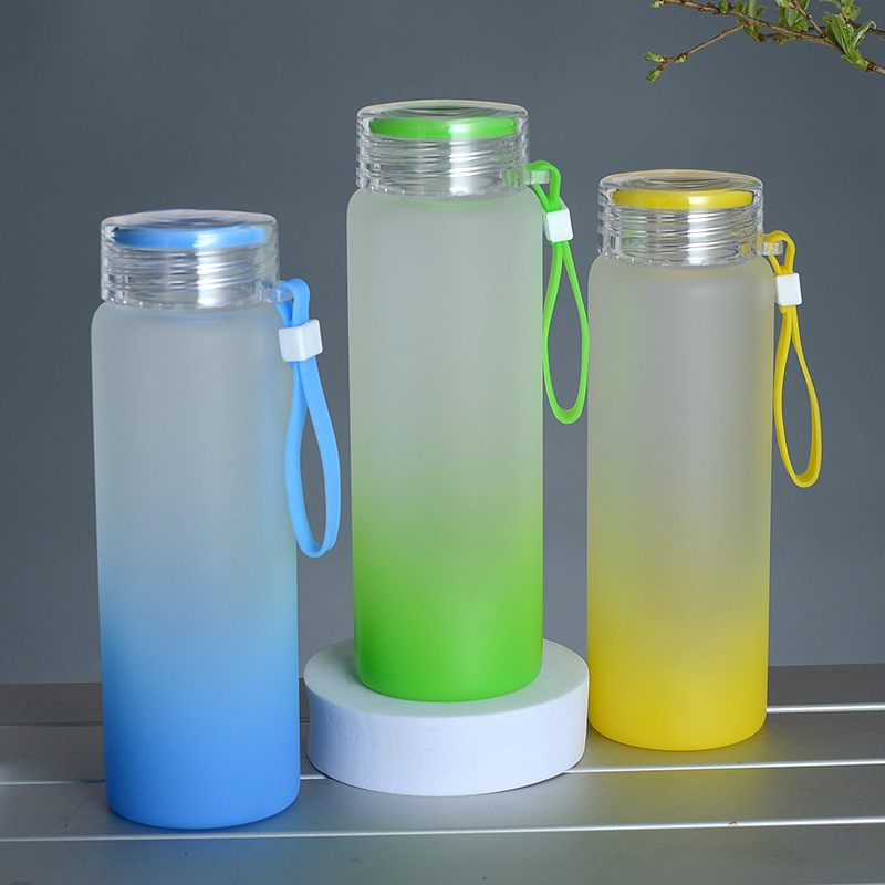 17oz Straight Color Gradient Frosted Glass Sublimation Tumblers With Twist Top And Rope Glass Skinny