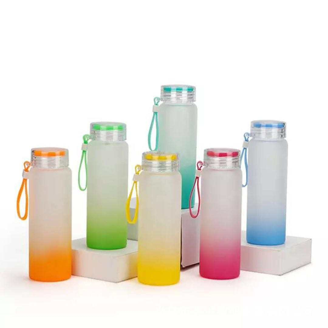 17oz Straight Color Gradient Frosted Glass Sublimation Tumblers With Twist Top And Rope Glass Skinny