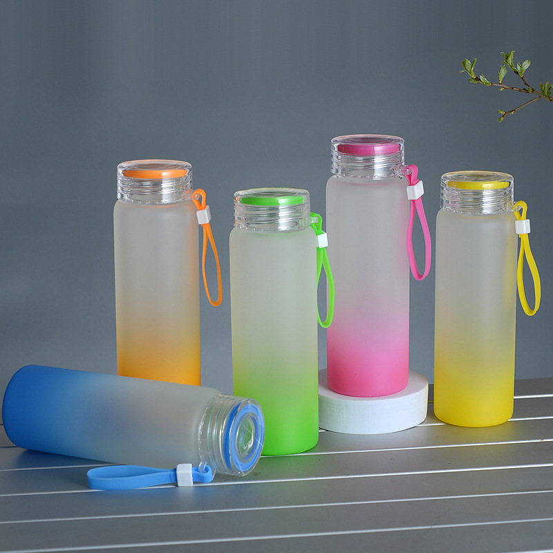 17oz Straight Color Gradient Frosted Glass Sublimation Tumblers With Twist Top And Rope Glass Skinny