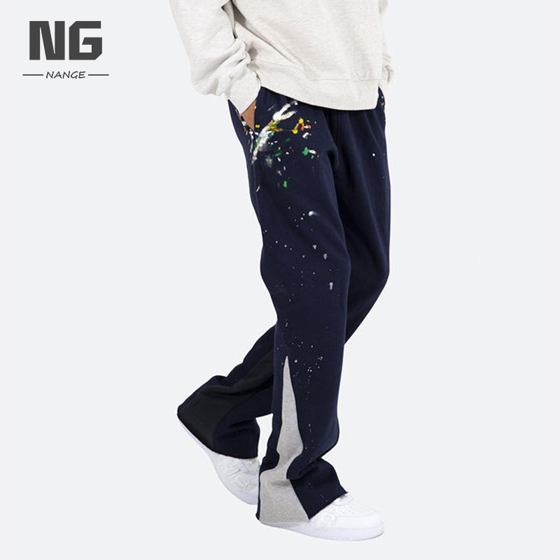 Stacked Sweat Pants Men Track Jogger Outdoor Plus Size Hip Hop Terry Pants Wide Leg Flare Sweatpants Men