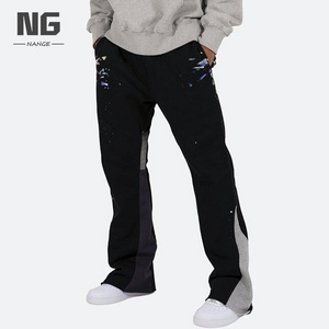 Stacked Sweat Pants Men Track Jogger Outdoor Plus Size Hip Hop Terry Pants Wide Leg Flare Sweatpants Men