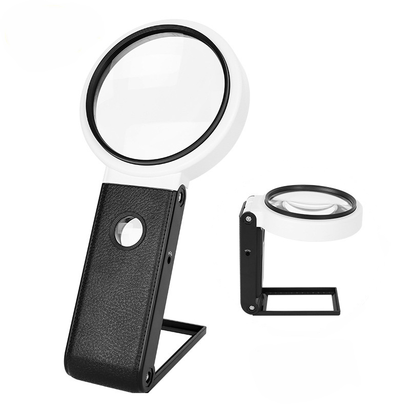 Reading Hands Free Magnifier with Light and Scale for Inspection, Exploring, 25X Foldable Desktop Jewelry Magnifying Glass