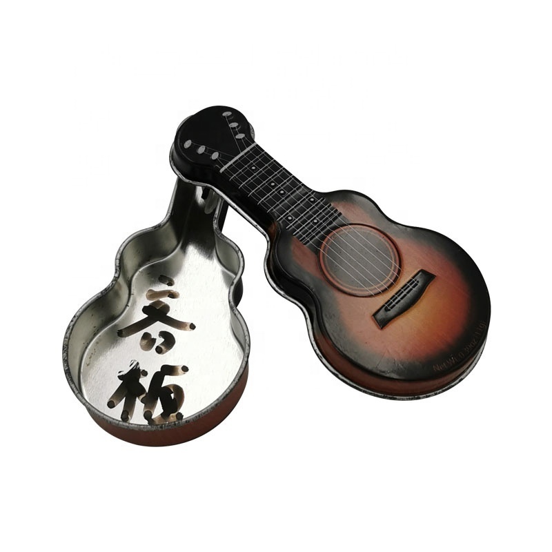 Tinplate Empty Guitar Shape Gift Tin Packing Box for Candy Custom Printed Metal Food Recycled Materials CN;GUA