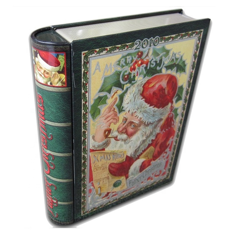 Custom Design Book Shaped Tea Tin Box, Empty Christmas Cookie Tin Boxes, Wholesale Book Shape Gift Tin Box