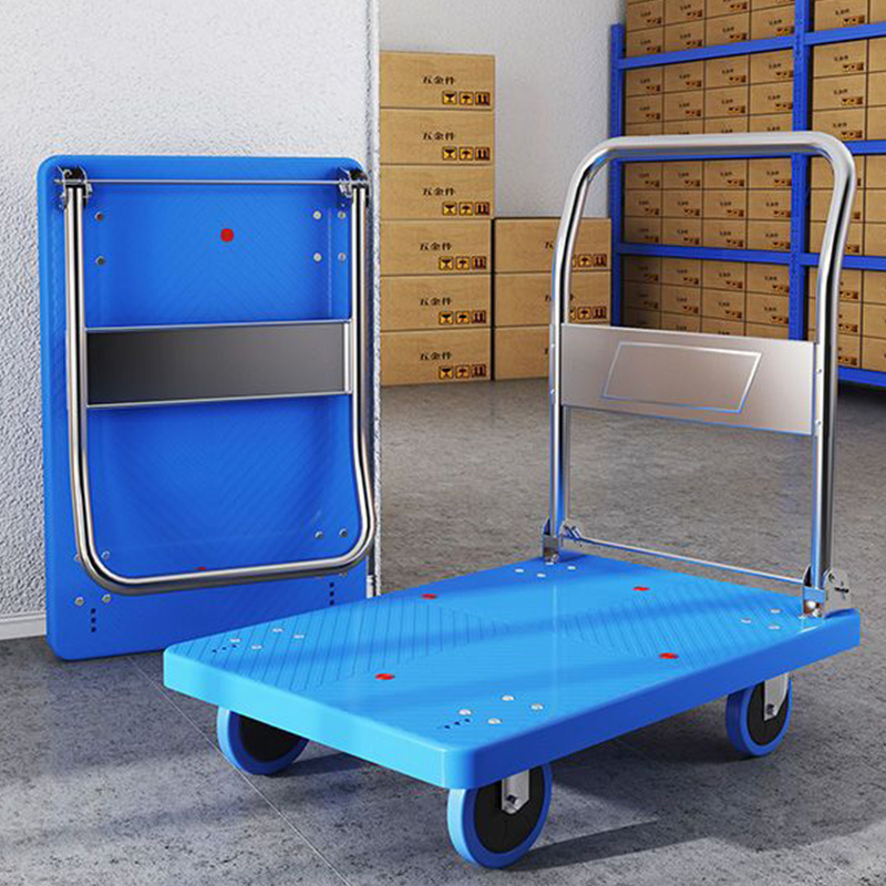 Factory price logistic platform steel folding cart flat warehouse handle hand platform moving trolley