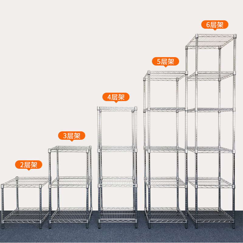 4 layers Adjustable rolling storage shelves wire rack warehouse metal wheels shelving home chrome wire shelving