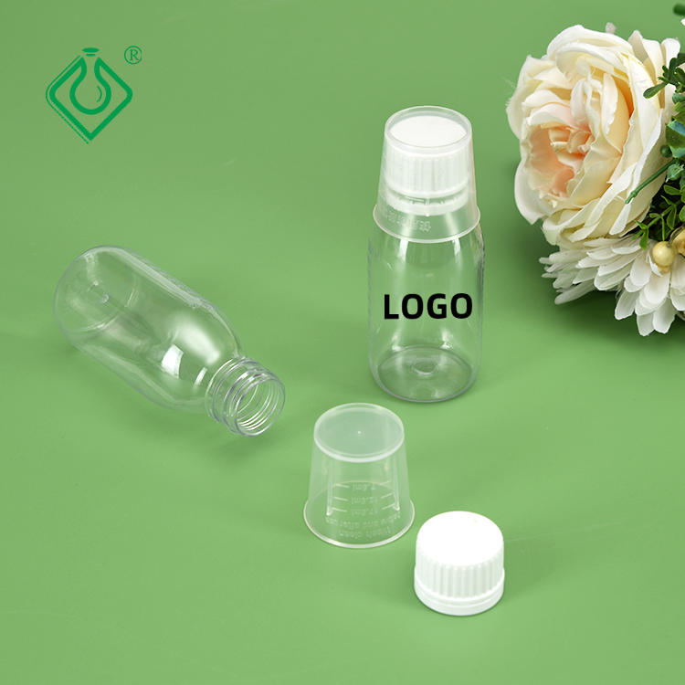 Wholesale Sterile Clear Plastic Disposable Medicine Cough Syrup Bottle  with Measuring Cup