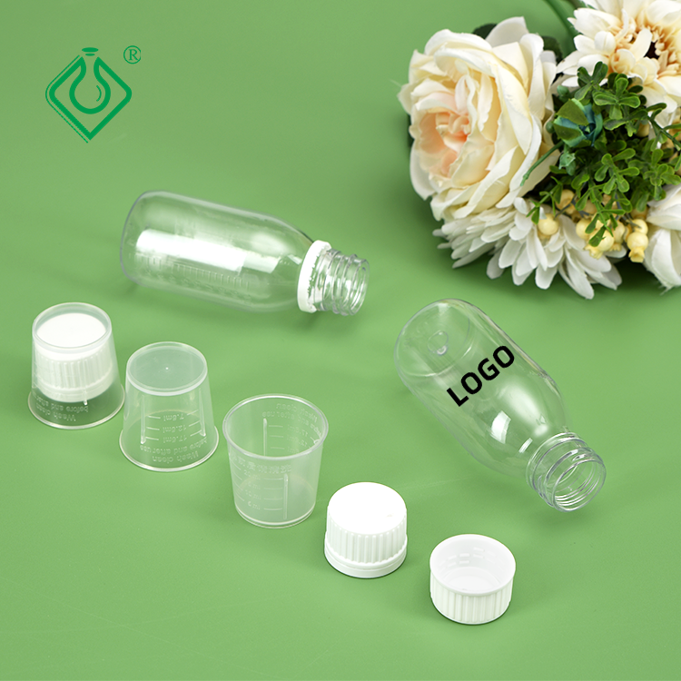 Wholesale Sterile Clear Plastic Disposable Medicine Cough Syrup Bottle  with Measuring Cup