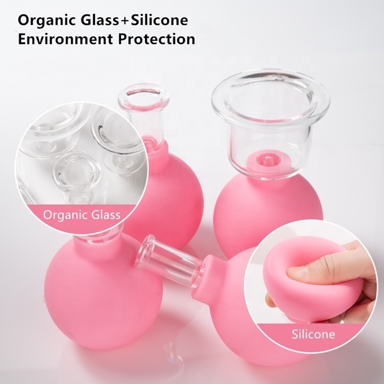 Professional Silicone Facial Cupping Cup Set Pink Face Lift Vacuum Facial Cupping Therapy Massager