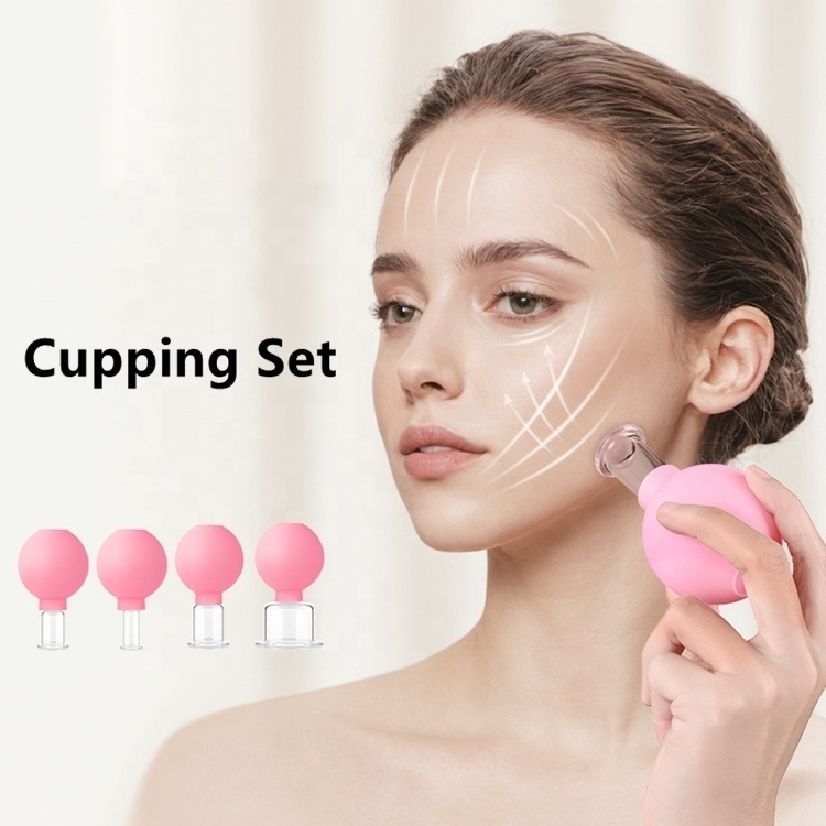 Professional Silicone Facial Cupping Cup Set Pink Face Lift Vacuum Facial Cupping Therapy Massager