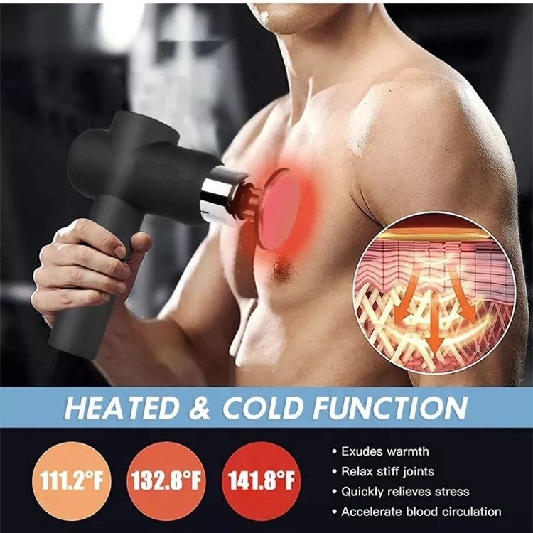 Professional Heat Massage Gun 12V 20 Speed Hot And Cold Percussion Deep Tissue Body Muscle Heat Massage Gun