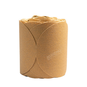 PSA Sticky Sanding Disk Roll 80 Grit Adhesive Gold Sandpaper Link Roll 6 In Aluminum Oxide Abrasive Paper Disc for Automotive