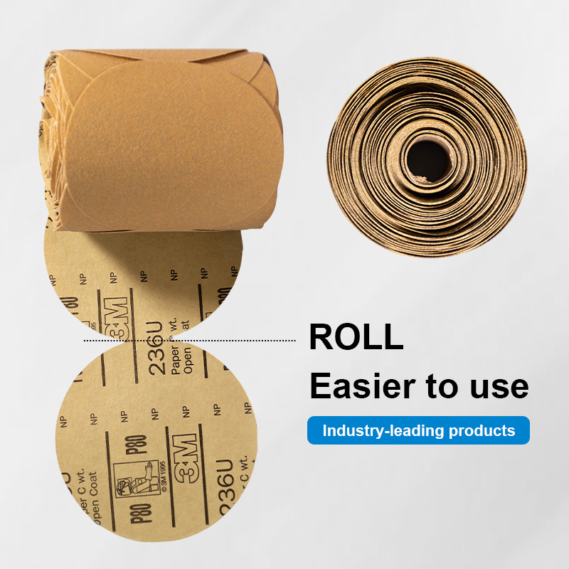 PSA Sticky Sanding Disk Roll 80 Grit Adhesive Gold Sandpaper Link Roll 6 In Aluminum Oxide Abrasive Paper Disc for Automotive