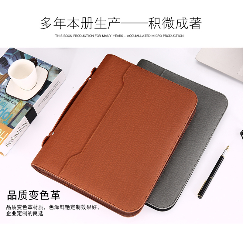 High Quality Folder PU Leather Conference Document Organizer A4 Card culator Portfolio With Handle Custom Logo and Packing