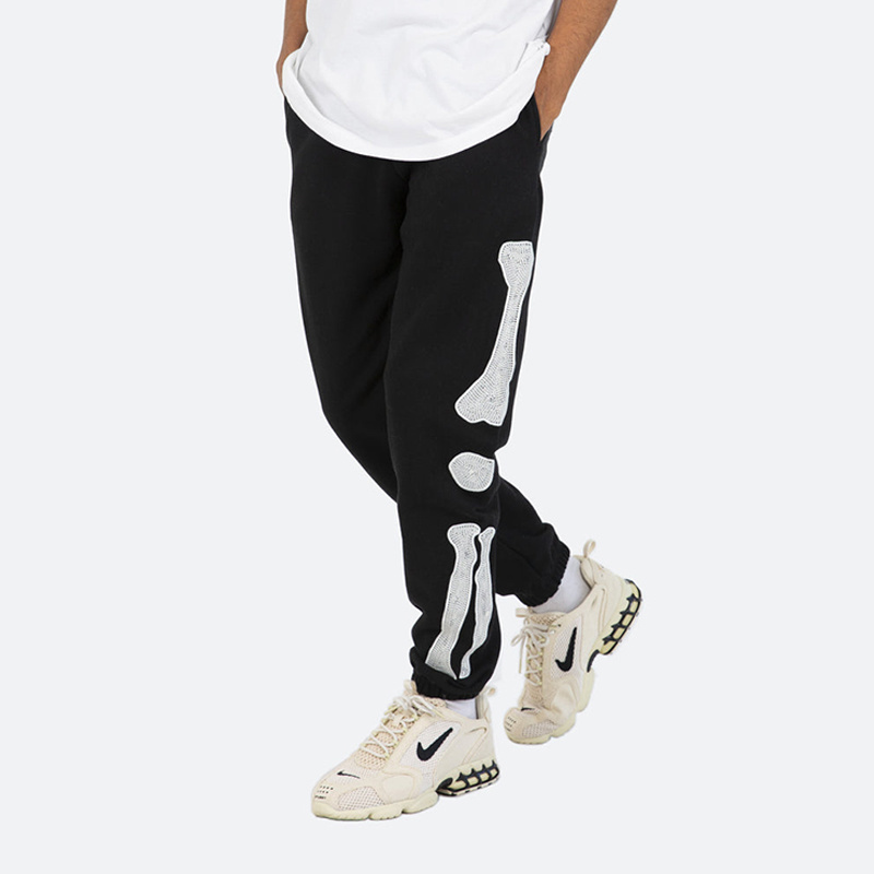 Hip Hop Embroidery Skeleton Print Trousers Jogger Custom Heavy Cotton Sweat Loose Track Pants