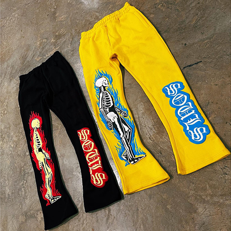 Custom fleece track baggy men stacked mens flared sweatpants french terry flare sweat pants men