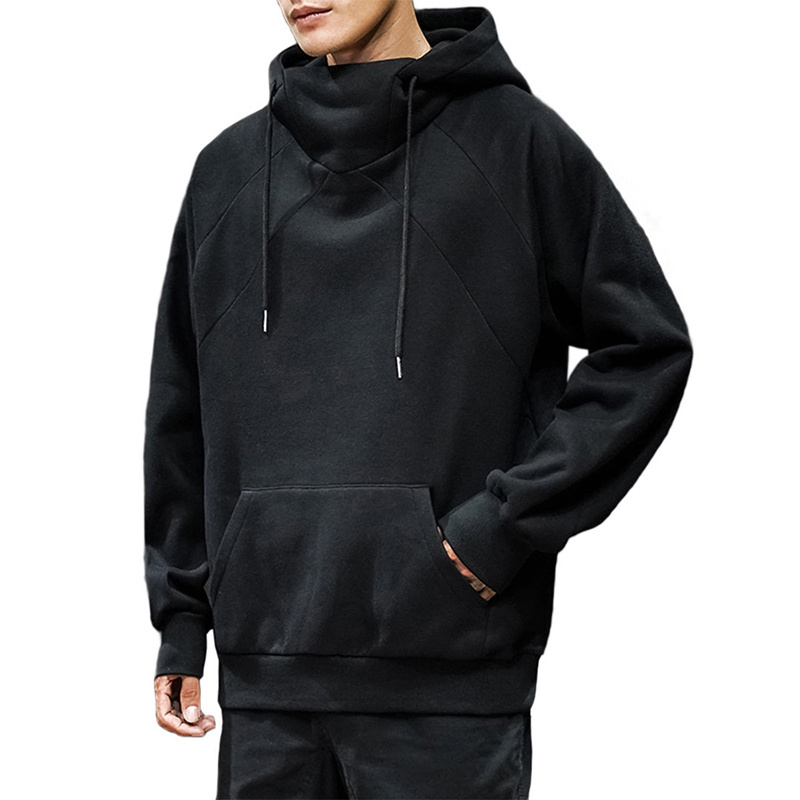 Streetwear Japanese Harajuku Hoodi Hip Hop High Collar Neck Turtleneck Thick Fleece Custom Men Oversize Ninja Hoodie