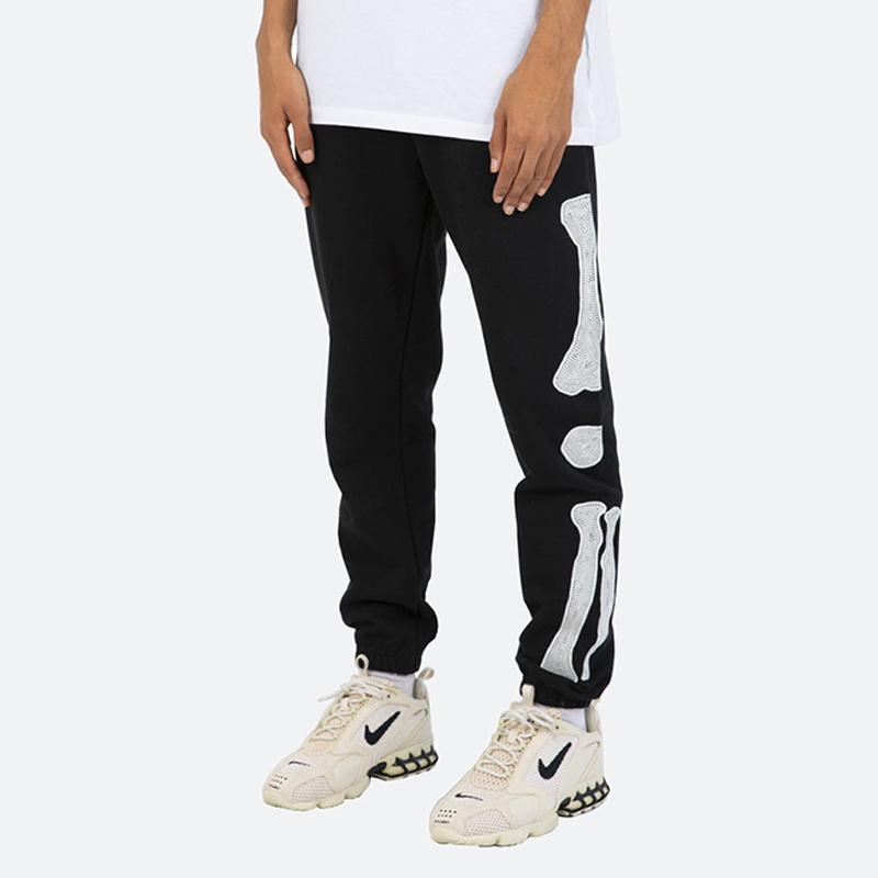 Hip Hop Embroidery Skeleton Print Trousers Jogger Custom Heavy Cotton Sweat Loose Track Pants