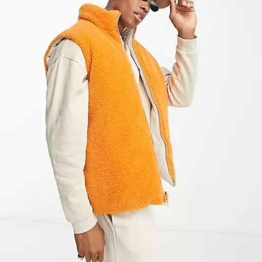 OEM custom high quality orange and white zip fly reversable fleece sherpa jackets cropped puffer vests puffer vest