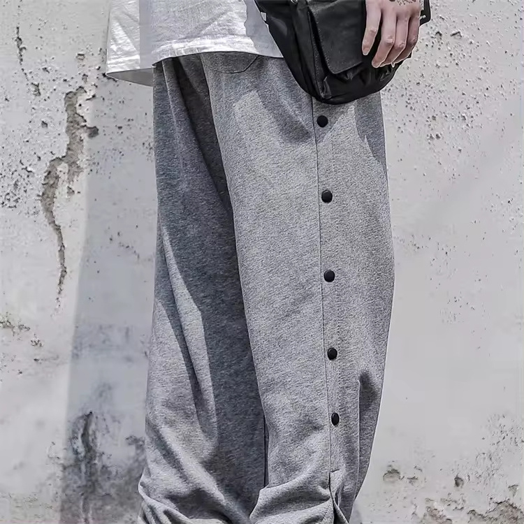 OEM Custom Casual Men Block Black Pocket Cargo Harajuku Pants Hip Hop Sweatpants Men Button Sweatpants