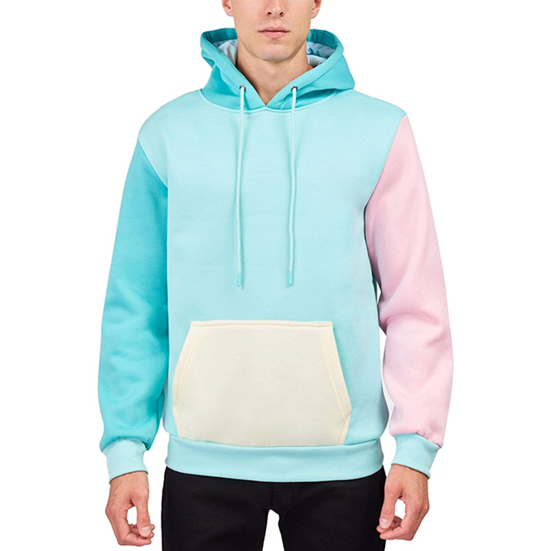 High Quality Cut and Sew Color Blocked Custom Fleece Polyester Cotton Unisex Pastel Hoodies for Men