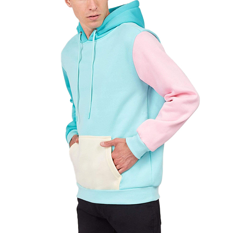 High Quality Cut and Sew Color Blocked Custom Fleece Polyester Cotton Unisex Pastel Hoodies for Men