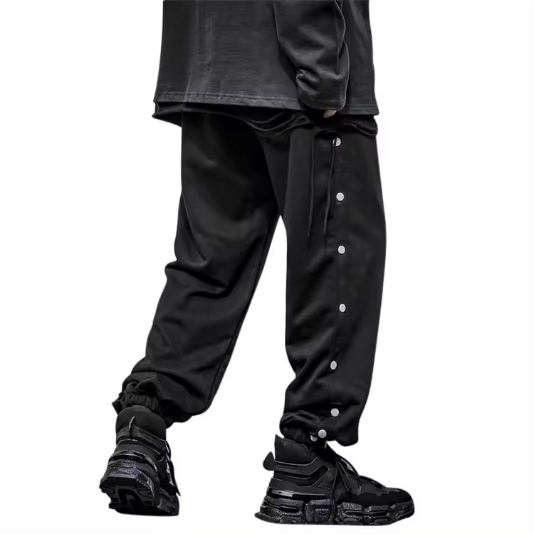 OEM Custom Casual Men Block Black Pocket Cargo Harajuku Pants Hip Hop Sweatpants Men Button Sweatpants