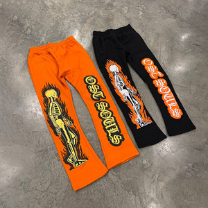 Custom fleece track baggy men stacked mens flared sweatpants french terry flare sweat pants men