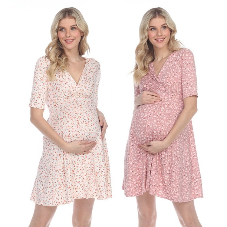 Custom Maternity Apparel Casual Dress Pregnant Dress Maternity Clothes with Nursing Access