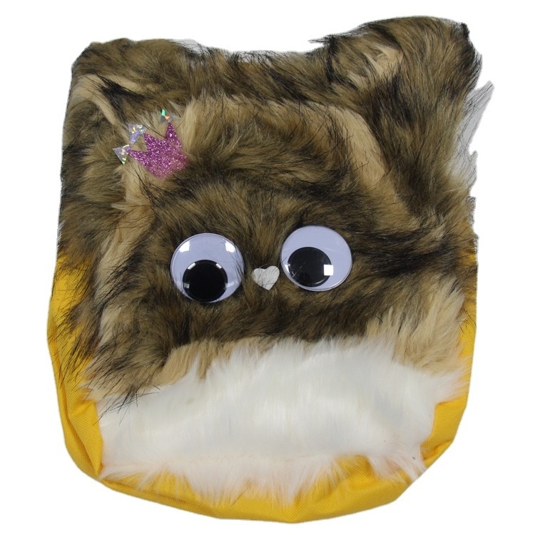 Customized made creative plush kids cat backpack with moving eyes