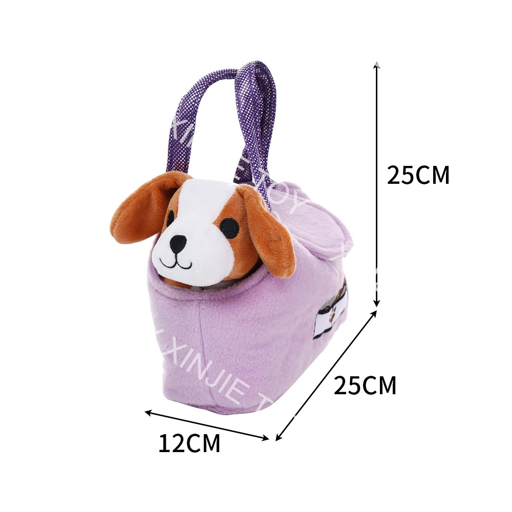 Custom nice quality plush dog carrier bag toy plush dog into the handbag toys cartoon 20 cm plush Teddy dog pink handbag toy