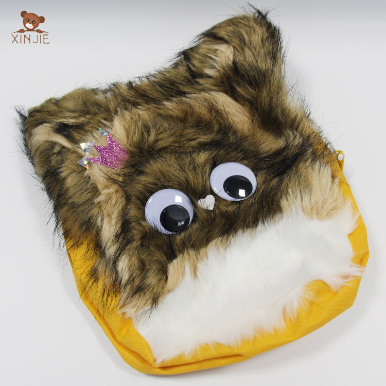 Customized made creative plush kids cat backpack with moving eyes