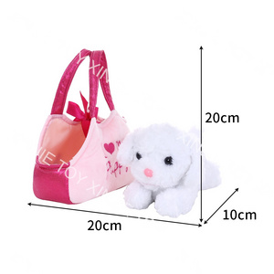 Custom nice quality plush dog carrier bag toy plush dog into the handbag toys cartoon 20 cm plush Teddy dog pink handbag toy