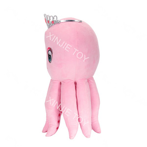 Sea animal octopus rag doll plush toy Custom pink crown cartoon Octopus stuffed animal plush toy for girl's birthday gift