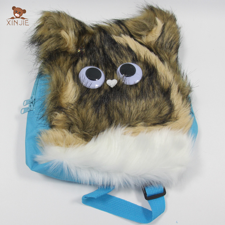 Customized made creative plush kids cat backpack with moving eyes