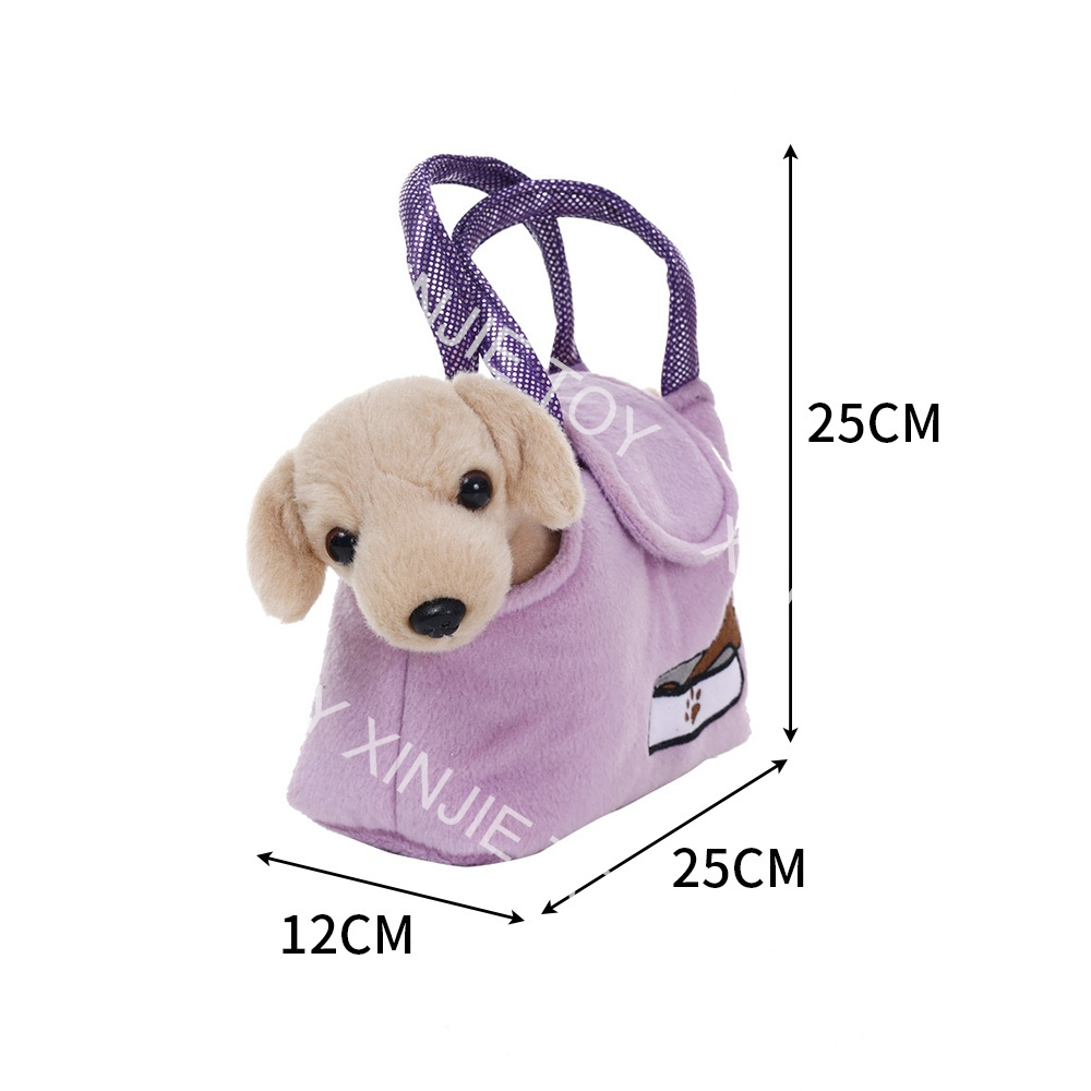 Custom nice quality plush dog carrier bag toy plush dog into the handbag toys cartoon 20 cm plush Teddy dog pink handbag toy