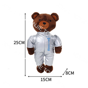 wholesale plush 25CM in Brown Teddy Bear toy Stuffed Animal with Removable Clothes Plush Baby Bear toy with silver coverall