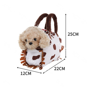 Wholesale custom cartoon plush animal teddy dog handbag toy 25cm plush brown teddy dog tassels handbag toy