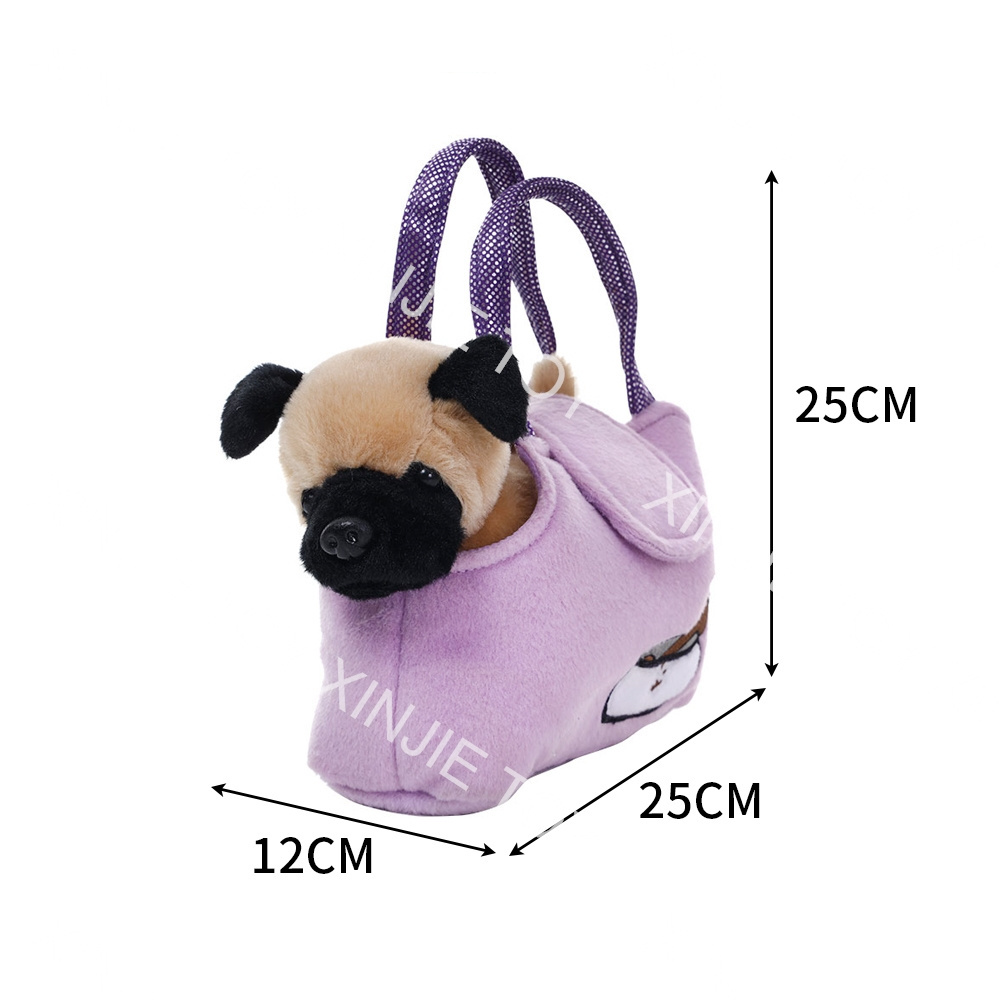 Custom nice quality plush dog carrier bag toy plush dog into the handbag toys cartoon 20 cm plush Teddy dog pink handbag toy