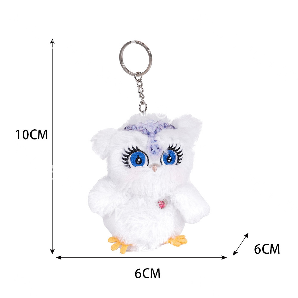 plush embroidered white owl keychain pendant Custom cartoon mini Big-eyed owl keychain 10CM owl animal plush toy bag pendant