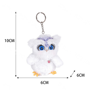 plush embroidered white owl keychain pendant Custom cartoon mini Big-eyed owl keychain 10CM owl animal plush toy bag pendant