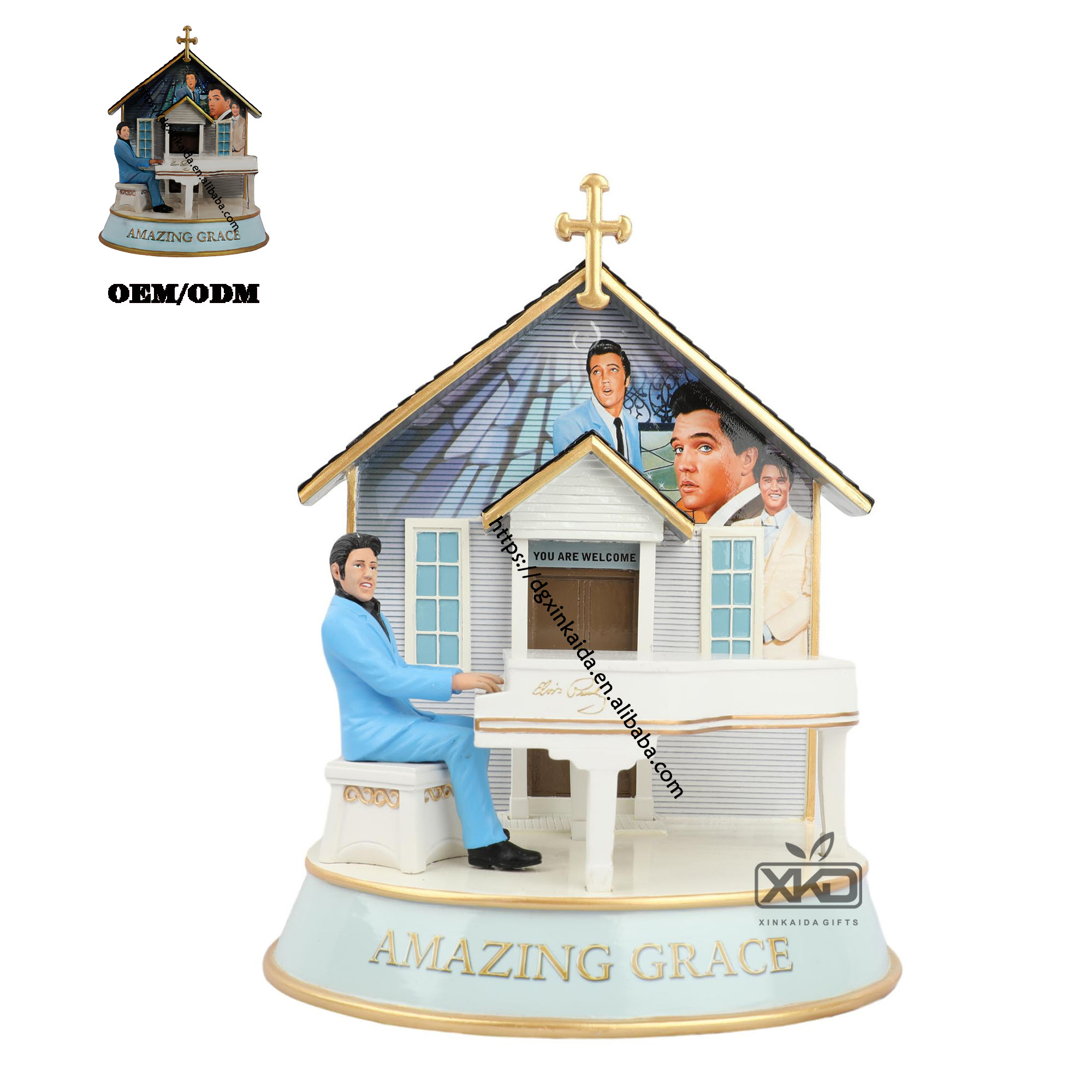 Factory custom resin toy statue sculpture elvis playing the piano singer pop mart figurine art home decor jazz musician