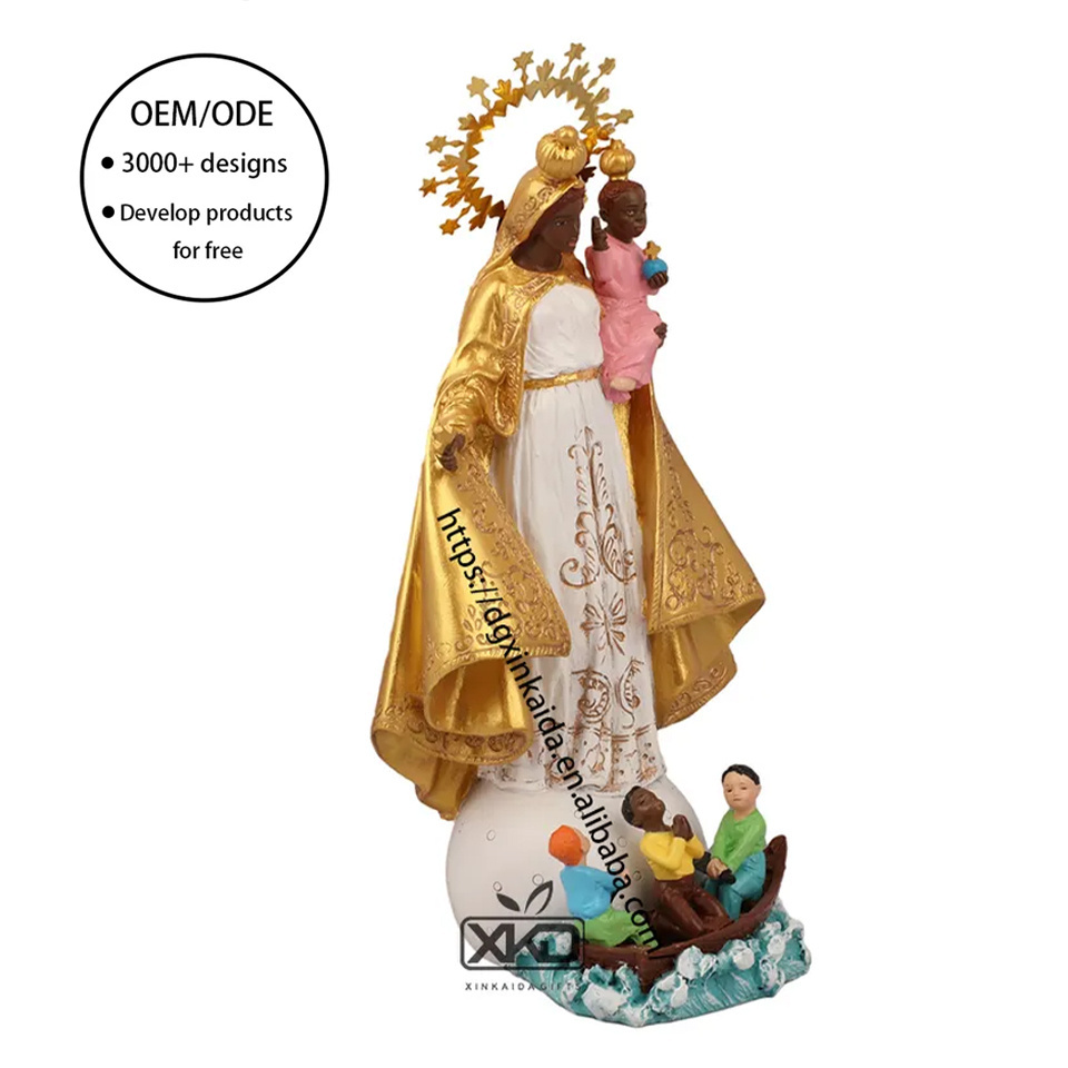 Factory wholesale catholic religious statues resin mother holding jesus african black virgin mary statue