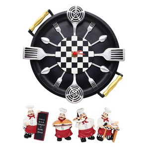 Wall hanging chef statue clock set restaurant wall hanging decoration event gift high quality resin OEM custom resin