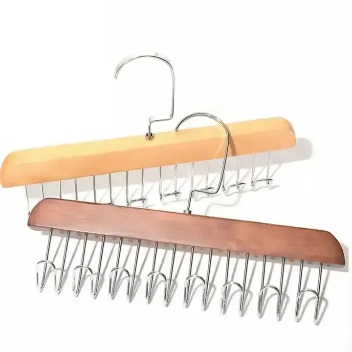 Wholesale Metal Tie Belt Hangers Rack Vintage Pant  Hangers Wooden Tie Organizer Wooden Belt Hanger with 8 Hooks