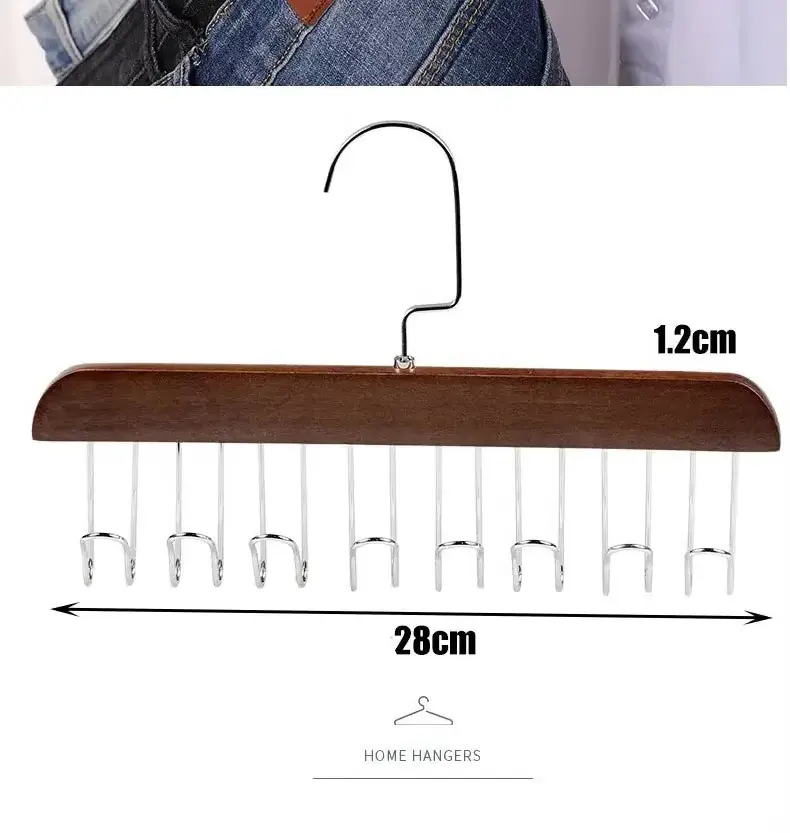 Wholesale Metal Tie Belt Hangers Rack Vintage Pant  Hangers Wooden Tie Organizer Wooden Belt Hanger with 8 Hooks