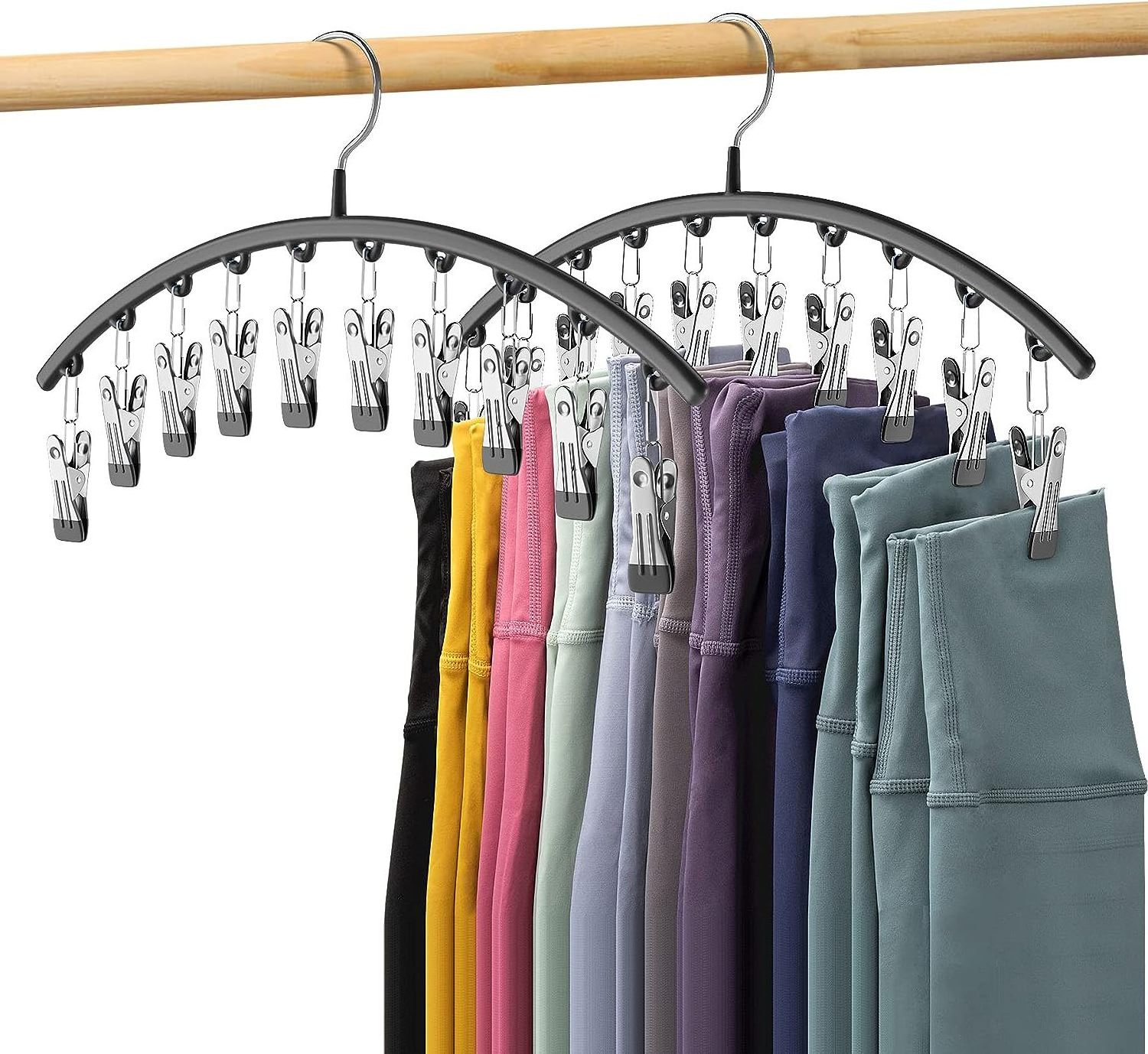 Metal Pants Hangers with10 Clips Holds 20 Leggings, Pants Hangers Space Saving Hanging Closet Organizer w/Rubber Coated Closet O